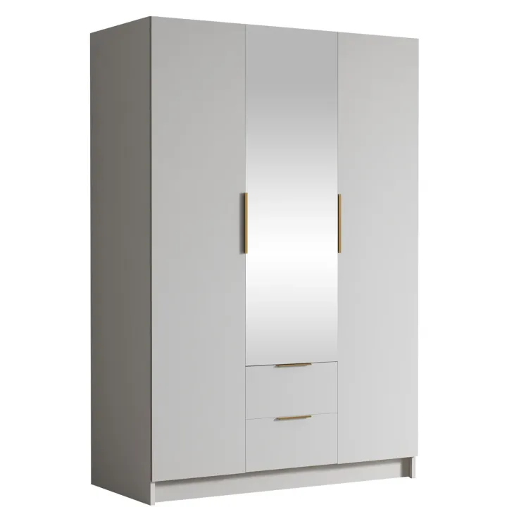 Armadio 150x216h cm 3 ante battenti con specchio 2 cassetti bianco opaco Ampy