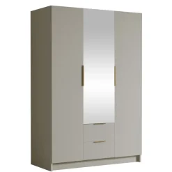 Armadio 150x216h cm 3 ante battenti con specchio 2 cassetti beige cashmere Ampy