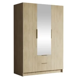 Armadio 150x216h cm 3 ante battenti con specchio 2 cassetti rovere Ampy