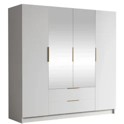 Armadio 200x216h cm 4 ante battenti con specchio 2 cassetti bianco opaco Ampy