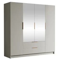 Armadio 200x216h cm 4 ante battenti con specchio 2 cassetti beige cashmere Ampy