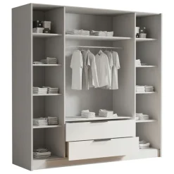 Armadio 200x216h cm 4 ante battenti con specchio 2 cassetti rovere Ampy
