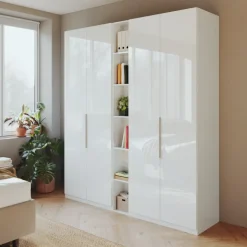 Armadio 212x240h cm 4 ante battenti e libreria bianco lucido Sparkly