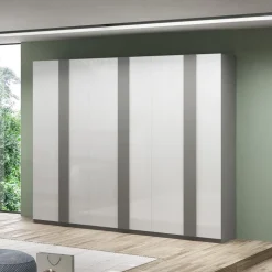 Armadio 273x240h cm 6 ante battenti grigio scuro bianco lucido Fummy