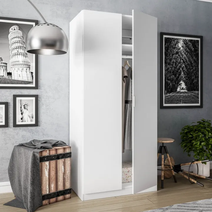Armadio 81x180h cm 2 ante battenti moderno bianco opaco Oz