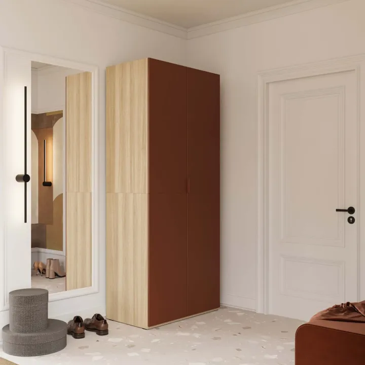 Armadio 90x215h cm 2 ante battenti rosso mattone rovere Niman