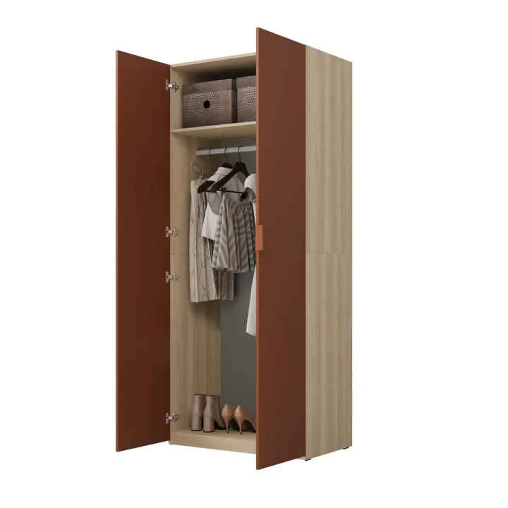 Armadio 90x215h cm 2 ante battenti rosso mattone rovere Niman