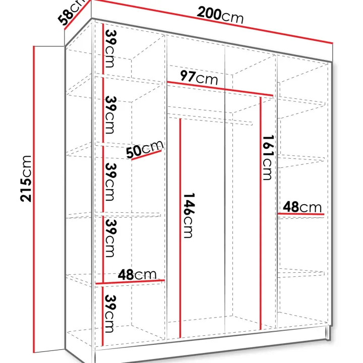 Armadio 200x215h cm 4 ante bianco lucido oro Glammy 4