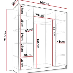 Armadio 200x215h cm 4 ante bianco lucido nero Glammy 4
