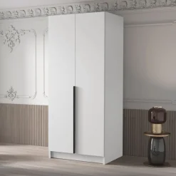 Armadio 100x215h cm 2 ante bianco lucido nero Glammy 2