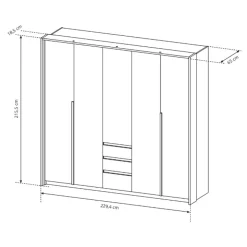 Armadio 225x215h cm 5 ante 3 cassetti bianco rovere Sweet