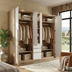 Armadio 225x215h cm 5 ante 3 cassetti bianco rovere Sweet