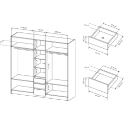 Armadio 225x215h cm 5 ante 3 cassetti bianco rovere Sweet