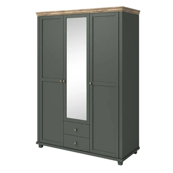 Armadio 154x216h cm 3 ante 2 cassetti con specchio verde quercia Texel