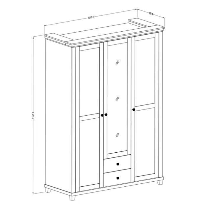 Armadio 154x216h cm 3 ante 2 cassetti con specchio verde quercia Texel