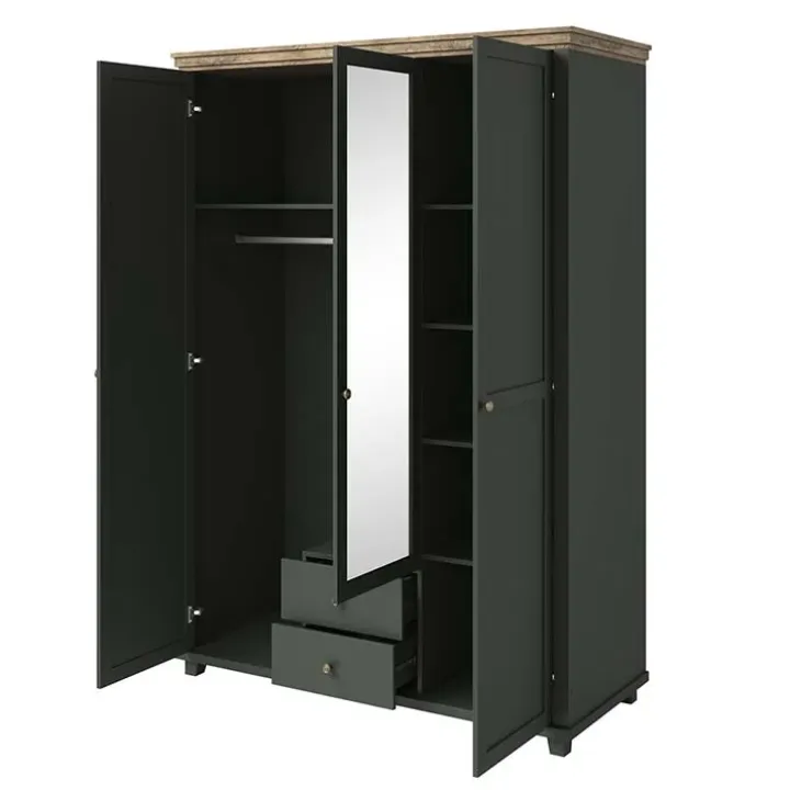 Armadio 154x216h cm 3 ante 2 cassetti con specchio verde quercia Texel