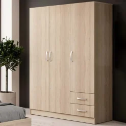 Armadio 120x181h cm 3 ante 2 cassetti moderno rovere Tropea