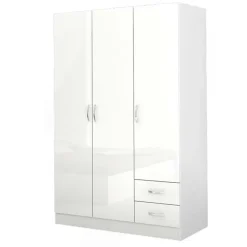 Armadio 120x181h cm 3 ante 2 cassetti moderno bianco lucido Tropea