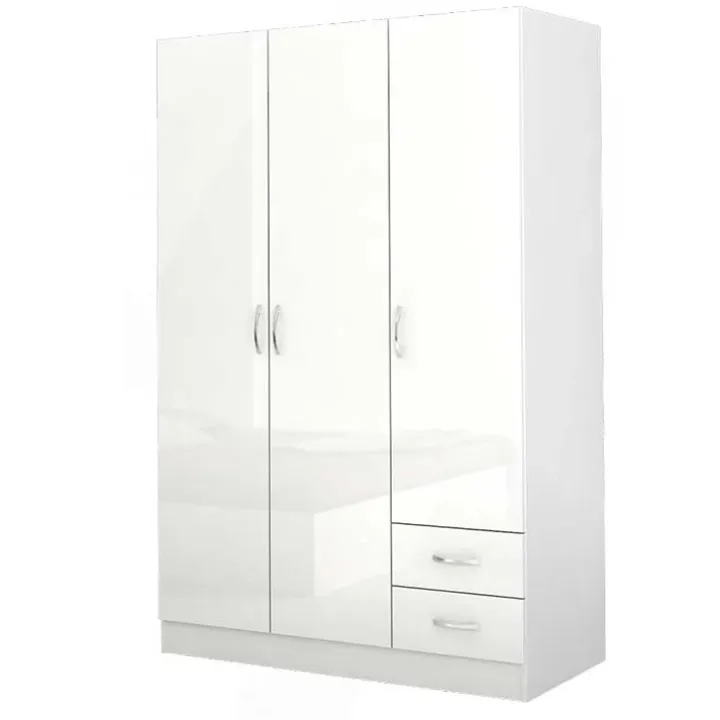 Armadio 120x181h cm 3 ante 2 cassetti moderno bianco lucido Tropea
