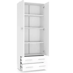 Armadio 77x200h cm 2 ante 2 cassetti moderno bianco Viki 1