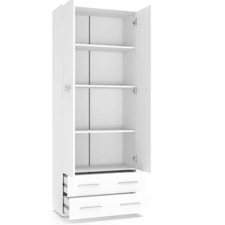 Armadio 77x200h cm 2 ante 2 cassetti moderno bianco Viki 1