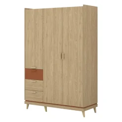 Armadio 144x215h cm 3 ante 3 cassetti rovere rosso mattone Yu