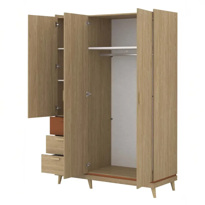 Armadio 144x215h cm 3 ante 3 cassetti rovere rosso mattone Yu