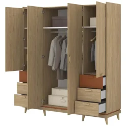 Armadio 190x215h cm 4 ante 6 cassetti rovere rosso mattone Yu