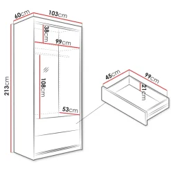 Armadio 60x213h cm 2 ante 2 cassetti rovere Stiky