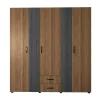 Armadio 190x202h cm 5 ante 2 cassetti rovere scuro nero frassinato Loly