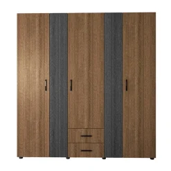 Armadio 190x202h cm 5 ante 2 cassetti rovere scuro nero frassinato Loly