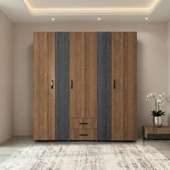 Armadio 190x202h cm 5 ante 2 cassetti rovere scuro nero frassinato Loly