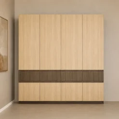Armadio 220x211h cm 8 ante 4 cassetti rovere chiaro e rovere scuro Pitigliano
