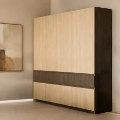 Armadio 220x211h cm 8 ante 4 cassetti rovere chiaro e rovere scuro Pitigliano
