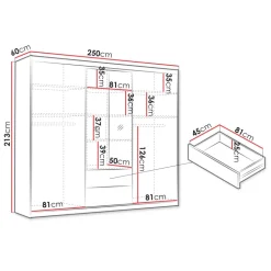Armadio 250x213h cm 5 ante 2 cassetti rovere Stiky