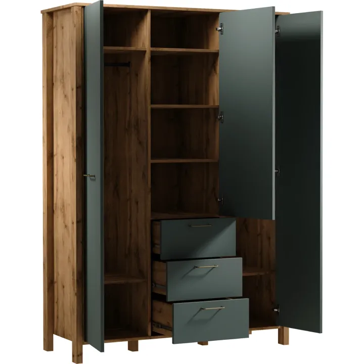 Armadio 138x200h cm 3 ante 3 cassetti rovere verde Leave