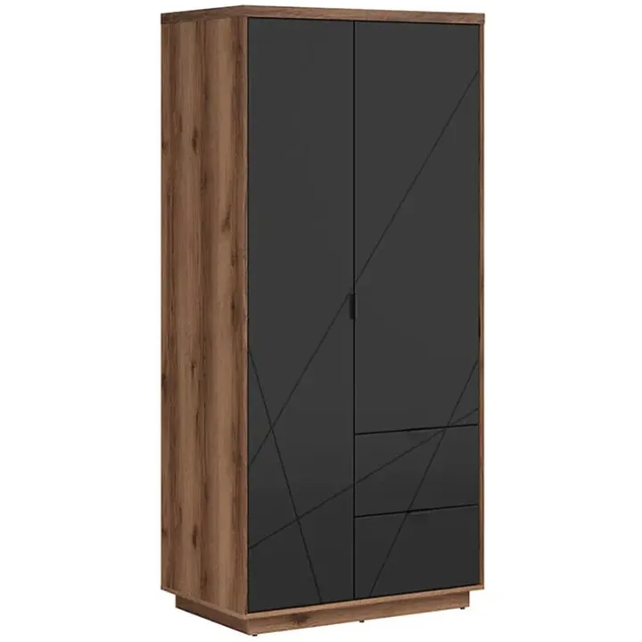 Armadio 94x201h cm 2 ante 2 cassetti rovere scuro nero opaco Elin