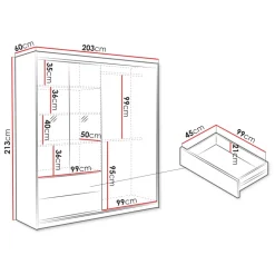 Armadio 203x213h cm 3 ante 2 cassetti rovere Stiky