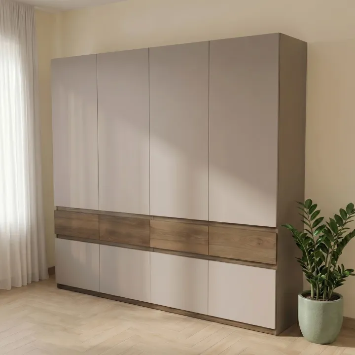 Armadio 220x211h cm 8 ante 4 cassetti tortora noce Raymonda