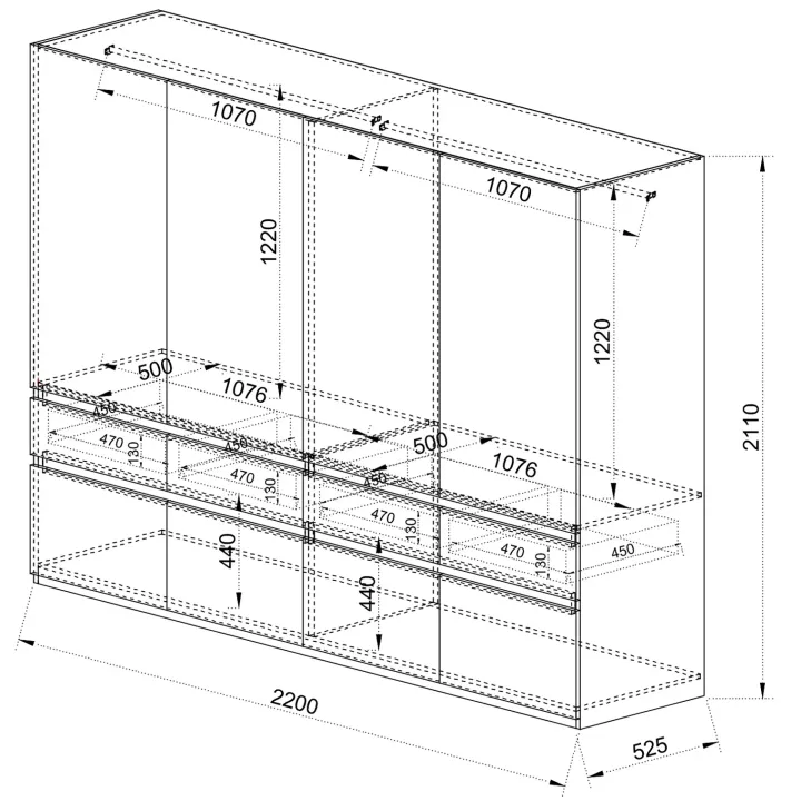 Armadio 220x211h cm 8 ante 4 cassetti tortora noce Raymonda