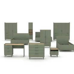 Armadio 190x215h cm 4 ante 6 cassetti verde salvia Yu