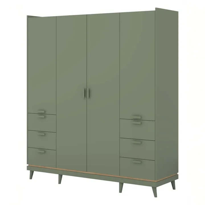 Armadio 190x215h cm 4 ante 6 cassetti verde salvia Yu
