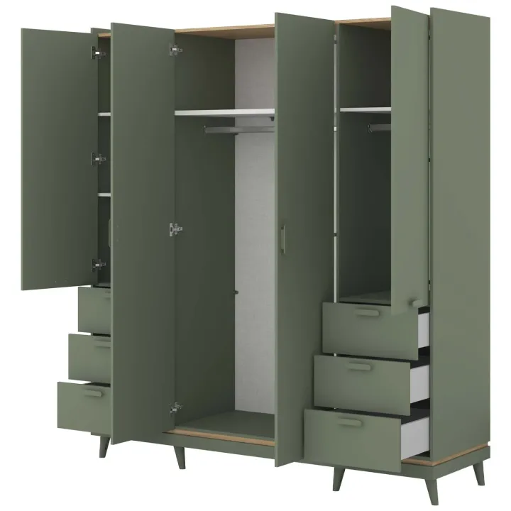 Armadio 190x215h cm 4 ante 6 cassetti verde salvia Yu