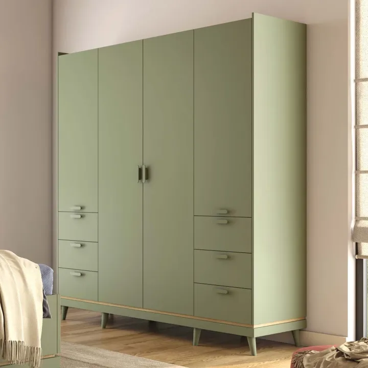 Armadio 190x215h cm 4 ante 6 cassetti verde salvia Yu