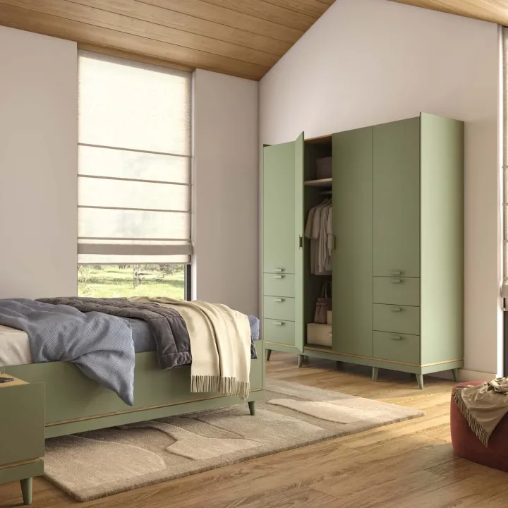 Armadio 190x215h cm 4 ante 6 cassetti verde salvia Yu