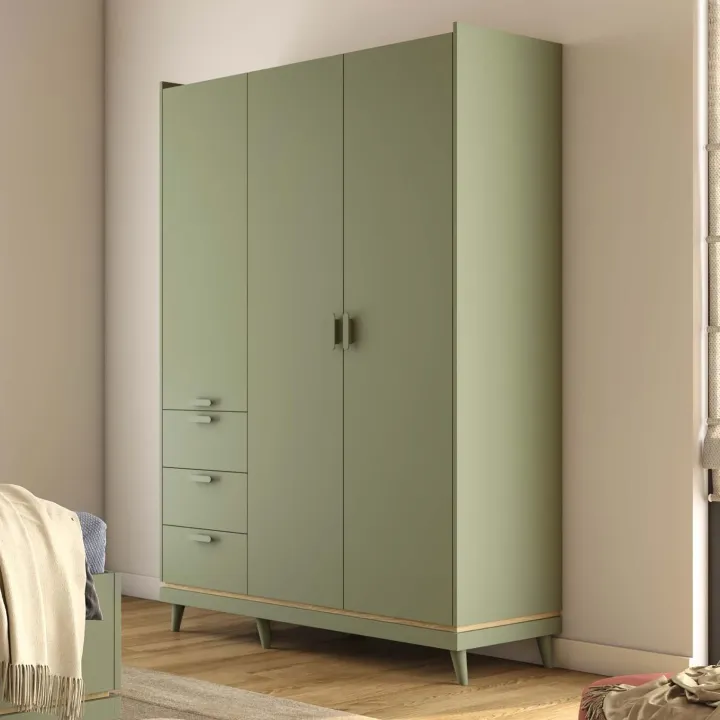 Armadio 144x215h cm 3 ante 3 cassetti verde salvia Yu