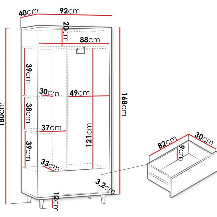 Armadio 92x180h cm 2 ante 1 cassetto cannettato soggiorno cannettato rovere Branch