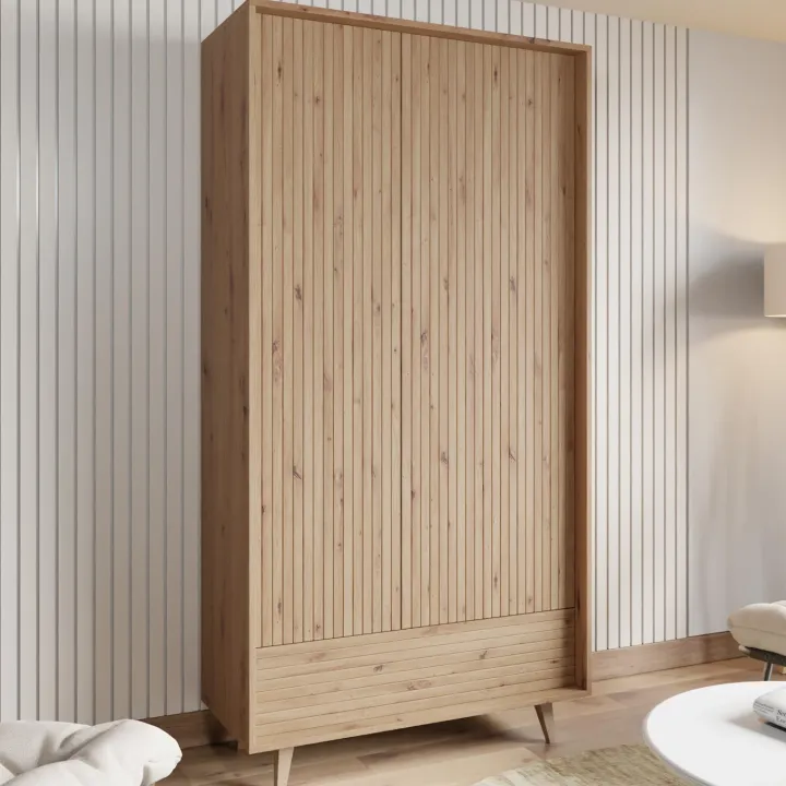 Armadio 92x180h cm 2 ante 1 cassetto cannettato soggiorno cannettato rovere Branch