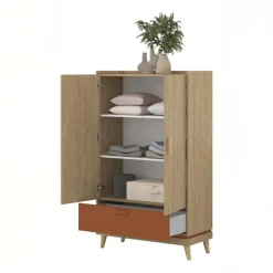 Armadio 90x150h cm 2 ante 1 cassetto rovere rosso mattone Yu