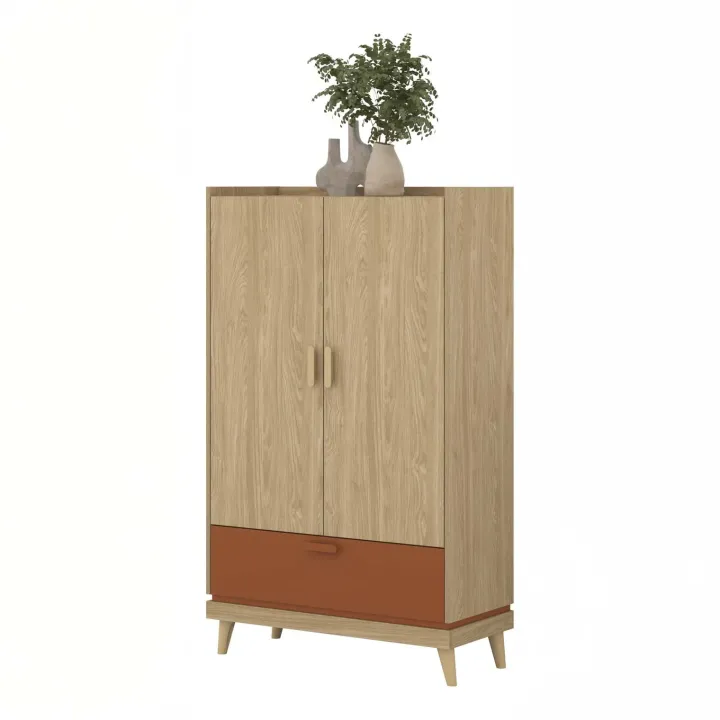Armadio 90x150h cm 2 ante 1 cassetto rovere rosso mattone Yu